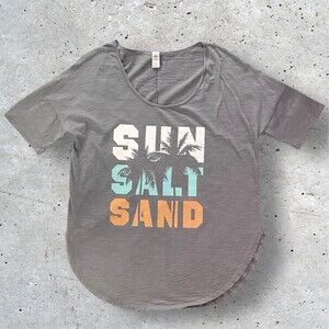 Air Waves Sun Salt Sand Shirt Grey Palm Tree Short Sleeve Womens Large
